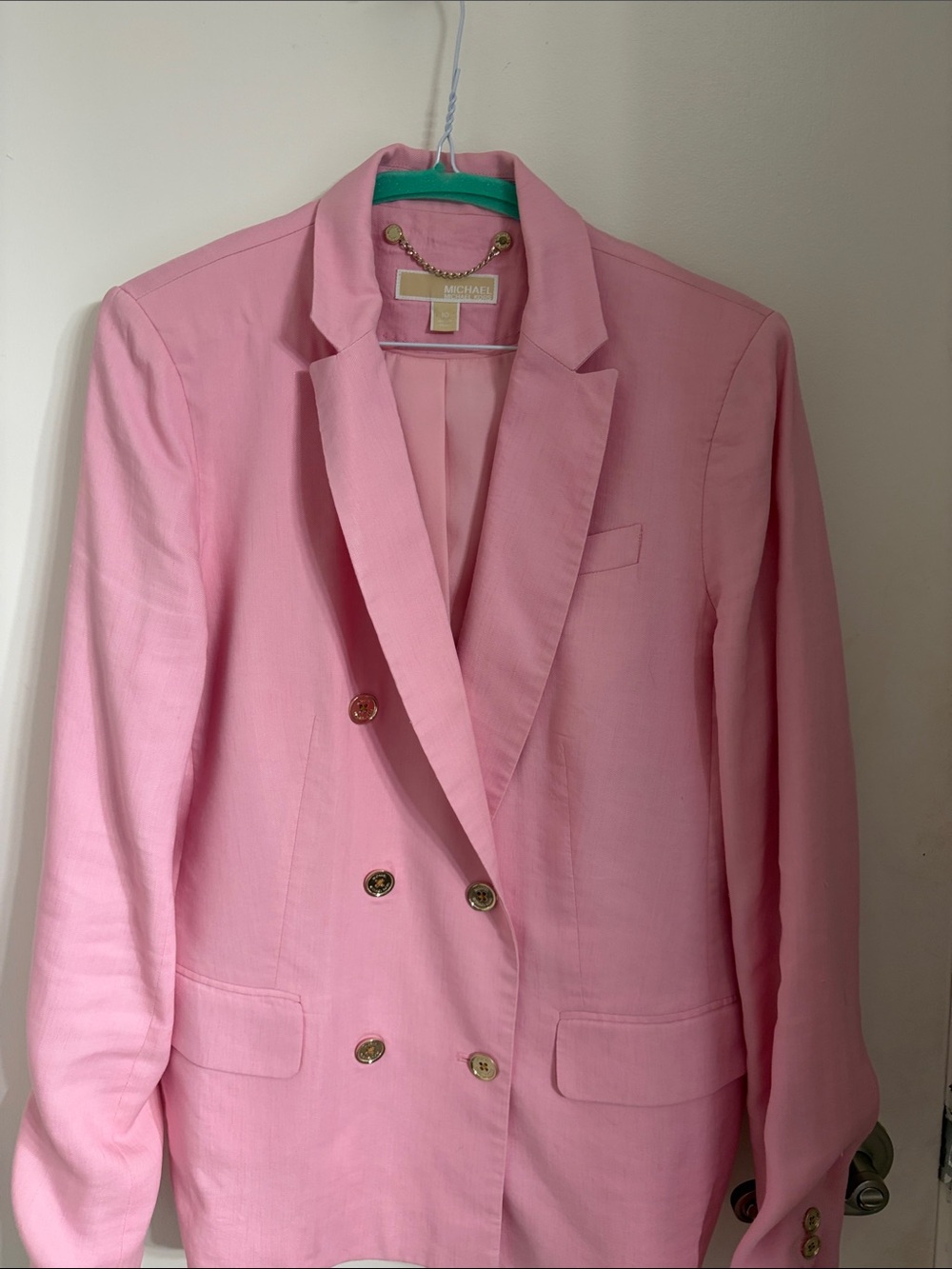 MICHAEL Michael Kors Pink Double-Breasted Blazer with Gold Buttons